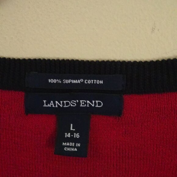 Lands' End Black Red Floral Super Soft Cotton Classic Cardigan Sweater Size L - Picture 4 of 5